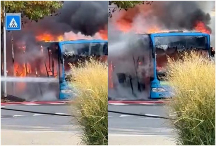 Autobus in fiamme a Castrezzato
